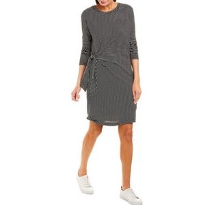 Vince Striped Side Tie T-Shirt Long Sleeve Midi Dress Black & Cream Size MED NWT